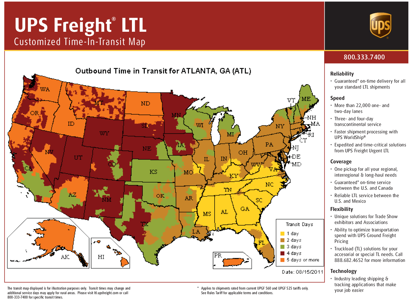 UPS Freight Time In Transit Map 
